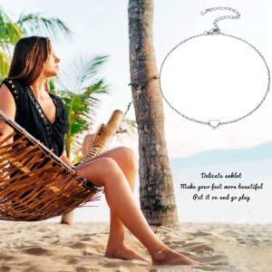 ChicSilver Ankle Bracelets for Women Silver Anklets for Women Dainty Heart Anklet