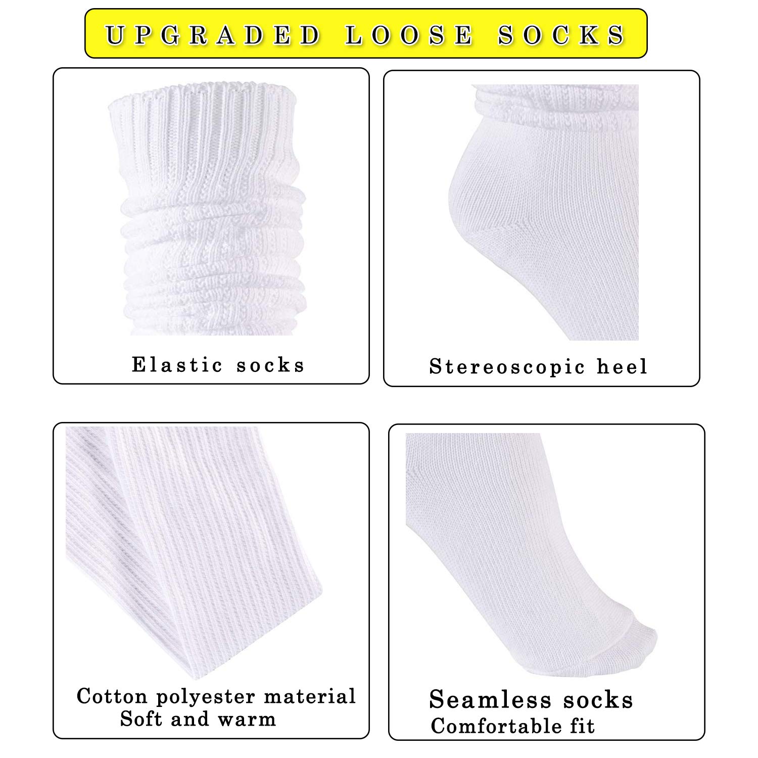 Stageya Loose Socks Japanese Student Girl's Socks White Leg Warmer Bubble Slouch Socks 23.6 Inches