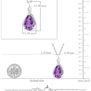 Dazzlingrock Collection 15X10 MM Pear Amethyst & Round Diamond Women Teardrop Pendant with 18 inch Silver Chain in Sterling Silver