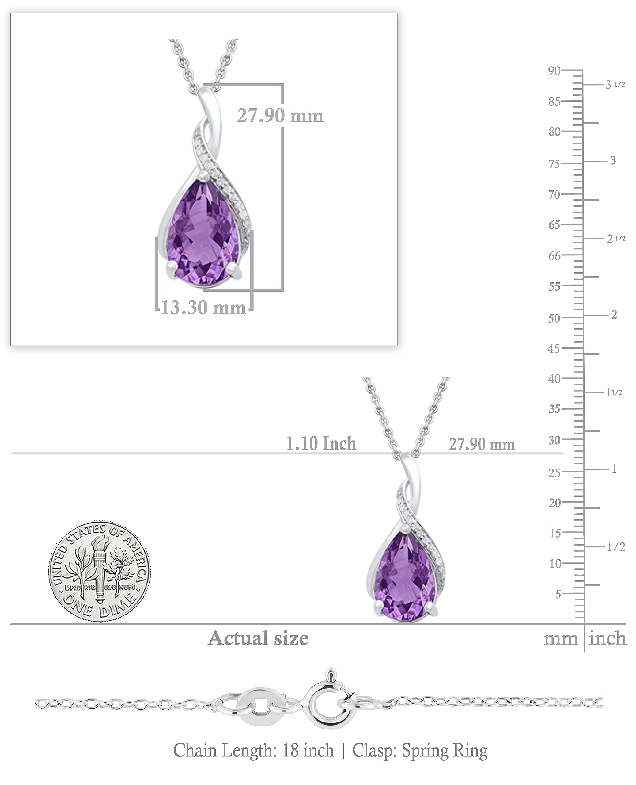 Dazzlingrock Collection 15X10 MM Pear Amethyst & Round Diamond Women Teardrop Pendant with 18 inch Silver Chain in Sterling Silver