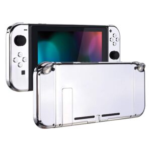 eXtremeRate DIY Replacement Shell Buttons for Nintendo Switch, Back Plate for Switch Console, Housing with Full Set Buttons for Joycon Handheld Controller - Chrome Silver [No Electronics Parts]