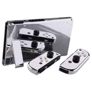 eXtremeRate DIY Replacement Shell Buttons for Nintendo Switch, Back Plate for Switch Console, Housing with Full Set Buttons for Joycon Handheld Controller - Chrome Silver [No Electronics Parts]