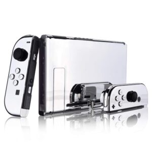 eXtremeRate DIY Replacement Shell Buttons for Nintendo Switch, Back Plate for Switch Console, Housing with Full Set Buttons for Joycon Handheld Controller - Chrome Silver [No Electronics Parts]