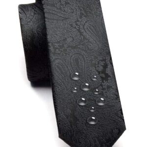 GUSLESON 2" Solid Black Floral Ties Classic Paisley Men's Slim Skinny Necktie（0788-10）