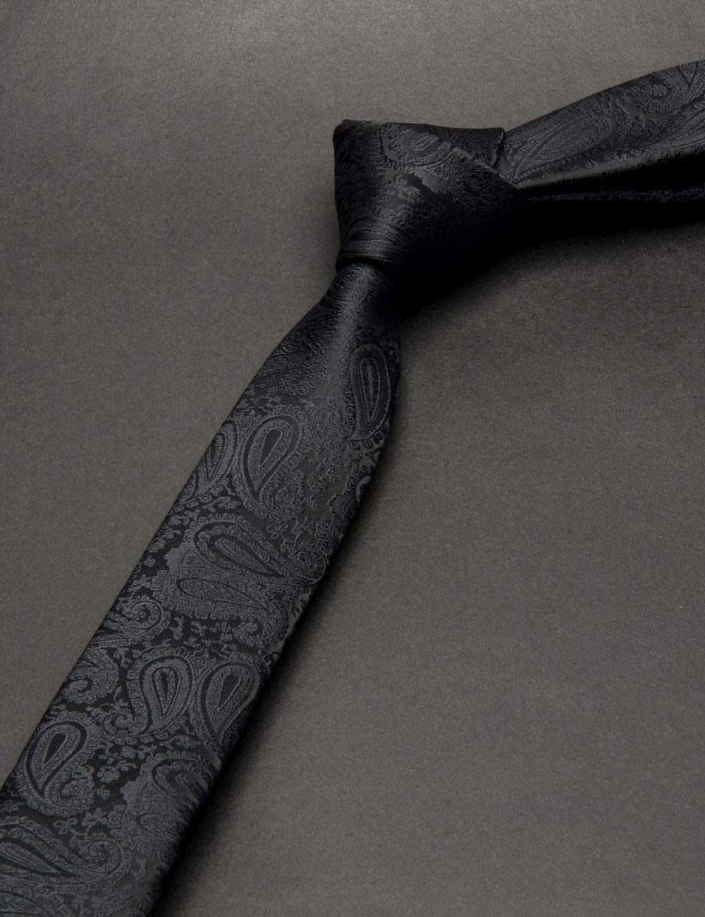 GUSLESON 2" Solid Black Floral Ties Classic Paisley Men's Slim Skinny Necktie（0788-10）