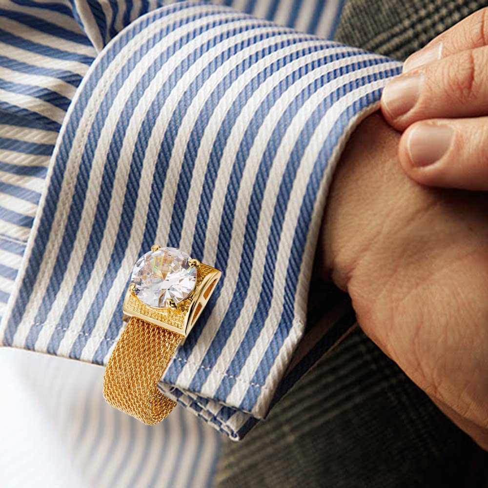 Mens Cufflinks with Chain - Stone and Shiny Gold Tone Shirt Accessories - Party Gifts for Young Men (crystal)