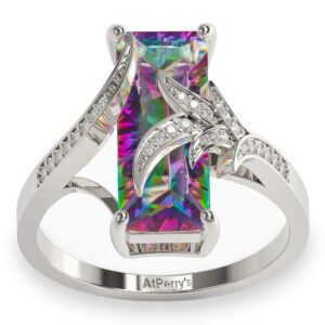 AtPerry's Mystic Fire Topaz Ring - Rectangular Stone - Cubic Zirconia Setting - Engagement Ring for Women (Size 5-12) (5)