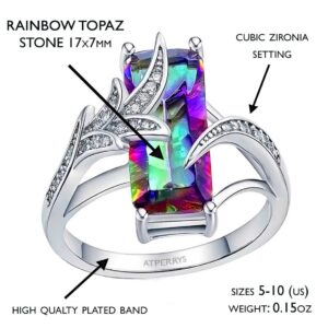 AtPerry's Mystic Fire Topaz Ring - Rectangular Stone - Cubic Zirconia Setting - Engagement Ring for Women (Size 5-12) (5)