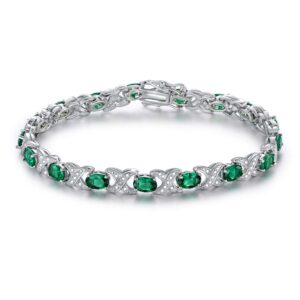 barzel white gold plated created-emerald tennis bracelet (rhodium-plated-brass, created emerald)