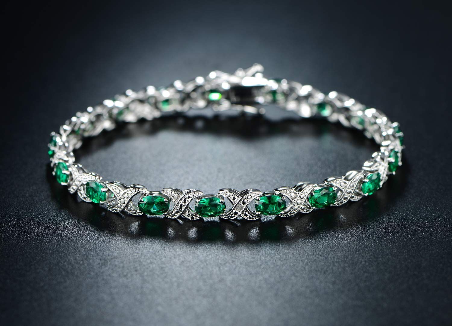 Barzel White Gold Plated Created-Emerald Tennis Bracelet (Rhodium-Plated-Brass, Created Emerald)