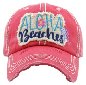 distressed baseball cap vintage dad hat - aloha beaches (coral)