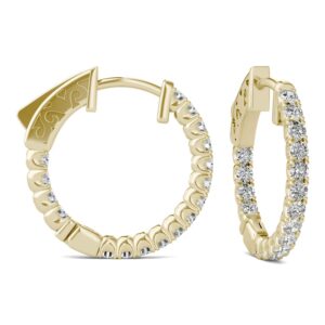 14K Yellow Gold Moissanite by Charles & Colvard 1.7mm Round Hoop Earrings 0.68cttw DEW