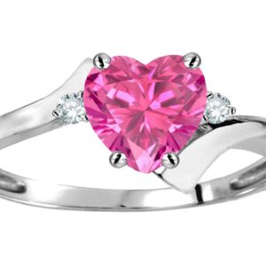 Star K Heart Shape 6mm Created Pink Sapphire bypass Ring 14 kt Yellow Gold Size 8