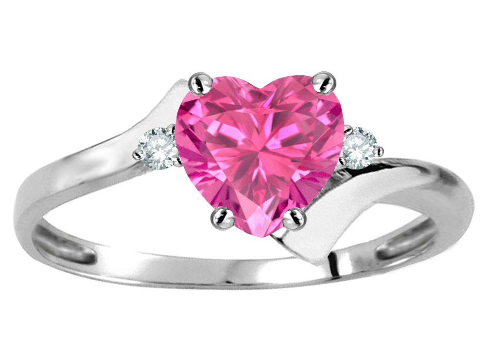 Star K Heart Shape 6mm Created Pink Sapphire bypass Ring 14 kt Yellow Gold Size 8