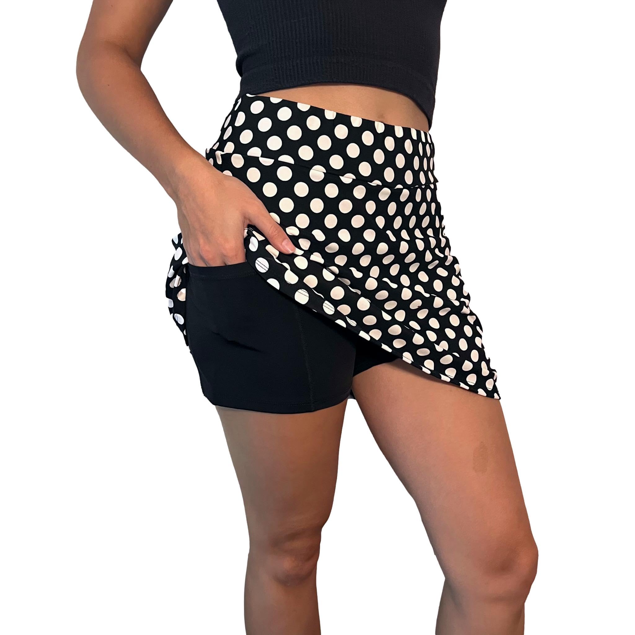 Black & White Polka Dot Flutter Style Golf/Tennis Skort/Skirt (Small)