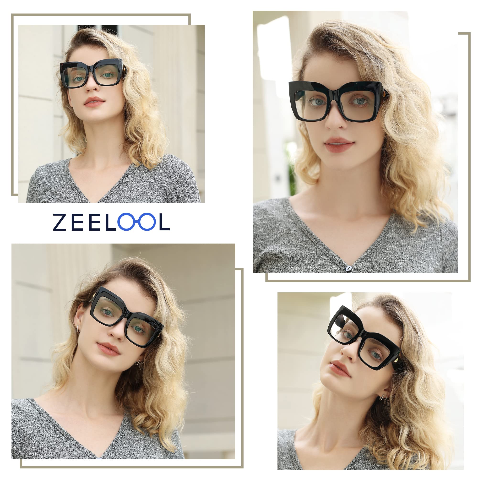 Zeelool Vintage Oversized Thick Cat Eye Glasses for Women with Clear Lens Alberta FP0668-01 Black