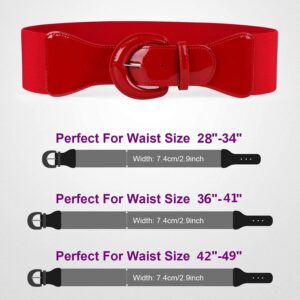 JASGOOD Women Wide Stretchy Belt,Vintage Chunky Buckle Red Elastic Waist Belts for Women Dress,Red,Fits Waist 42-49 Inches