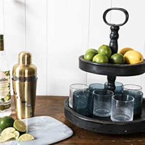 Creative Co-op EC0112 Distressed Wood 2-Tier Tray with Metal Handle, Black