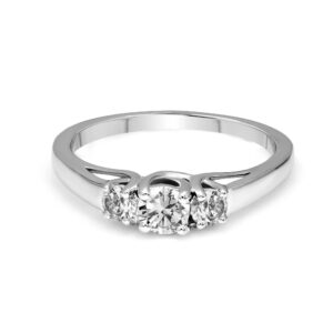 friendly diamonds 1/2 carat | 925 sterling silver | igi certified lab grown solitaire 3 stone diamond ring prong setting | brilliant-cut round shape diamond | g-h color, si1 clarity