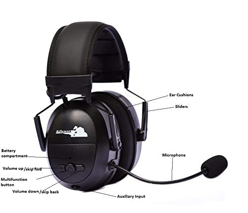 Rifleman Bluetooth Communicator Electronic Ear Muffs, NRR 25 Hearing Amplification and Protection, Headset with Microphone, Perfect for Hunting, Shooting Ranges, & Gaming, Black