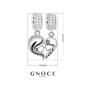 GNOCE [2 Pack Mother and Daughter Charms for Bracelet/Necklace 925 Sterling Silver Mom Love Heart Dangle Charms for Women Mom Mother's Day Gift