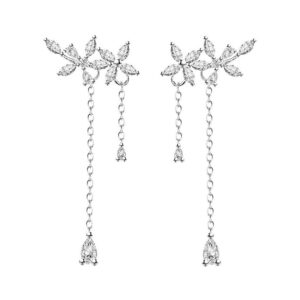 Reffeer 925 Sterling Silver Leaves Wrap Earrings Crawler for Women Dainty Flowers Threader Tassel Chain Jackets Earrings (A-Silver)