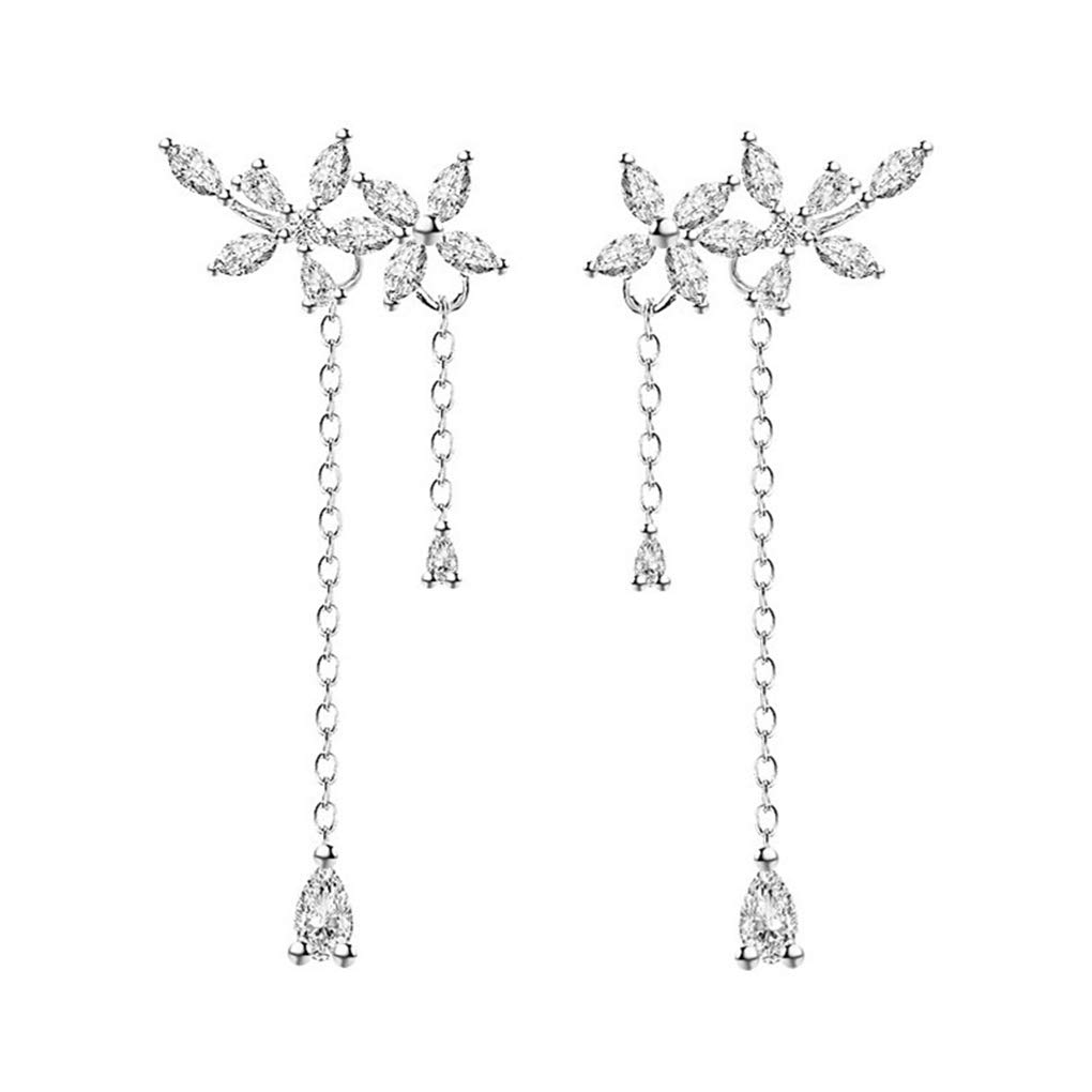 Reffeer 925 Sterling Silver Leaves Wrap Earrings Crawler for Women Dainty Flowers Threader Tassel Chain Jackets Earrings (A-Silver)