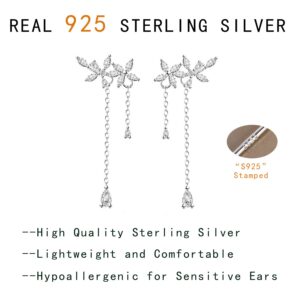 Reffeer 925 Sterling Silver Leaves Wrap Earrings Crawler for Women Dainty Flowers Threader Tassel Chain Jackets Earrings (A-Silver)