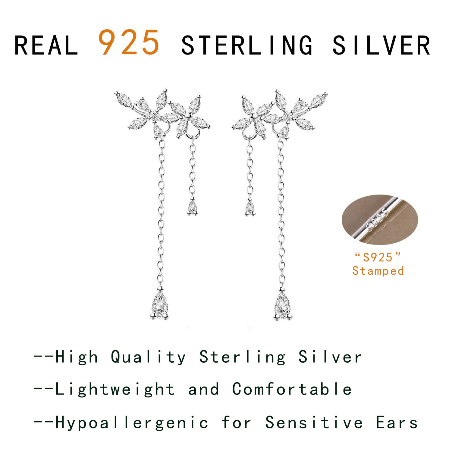 Reffeer 925 Sterling Silver Leaves Wrap Earrings Crawler for Women Dainty Flowers Threader Tassel Chain Jackets Earrings (A-Silver)