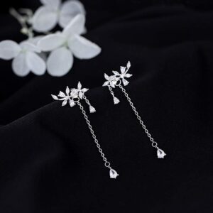 Reffeer 925 Sterling Silver Leaves Wrap Earrings Crawler for Women Dainty Flowers Threader Tassel Chain Jackets Earrings (A-Silver)