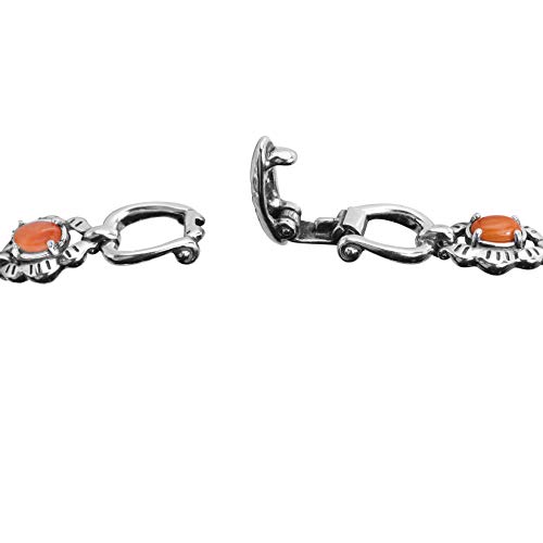 American West Sterling Silver Women's Link Bracelet Oval Orange Spiny Oyster Gemstone Size Small