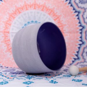 ENERGYSOUND Indigo Color Frosted A Note Third Eye Chakra Quartz Crystal Singing Bowl 7 inch mallet and o-ring included