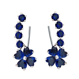 YOQUCOL Blue Sapphire-color Flower Shape Zirconia Crystal Wrap Ear Vines Climbers Earrings For Women