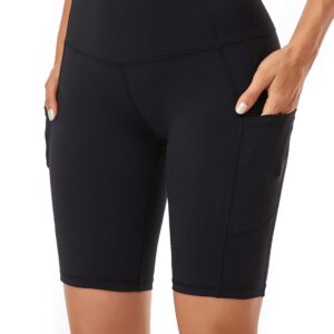 Oalka Women's Yoga Short Side Pockets High Waist Workout Running Shorts Black XL