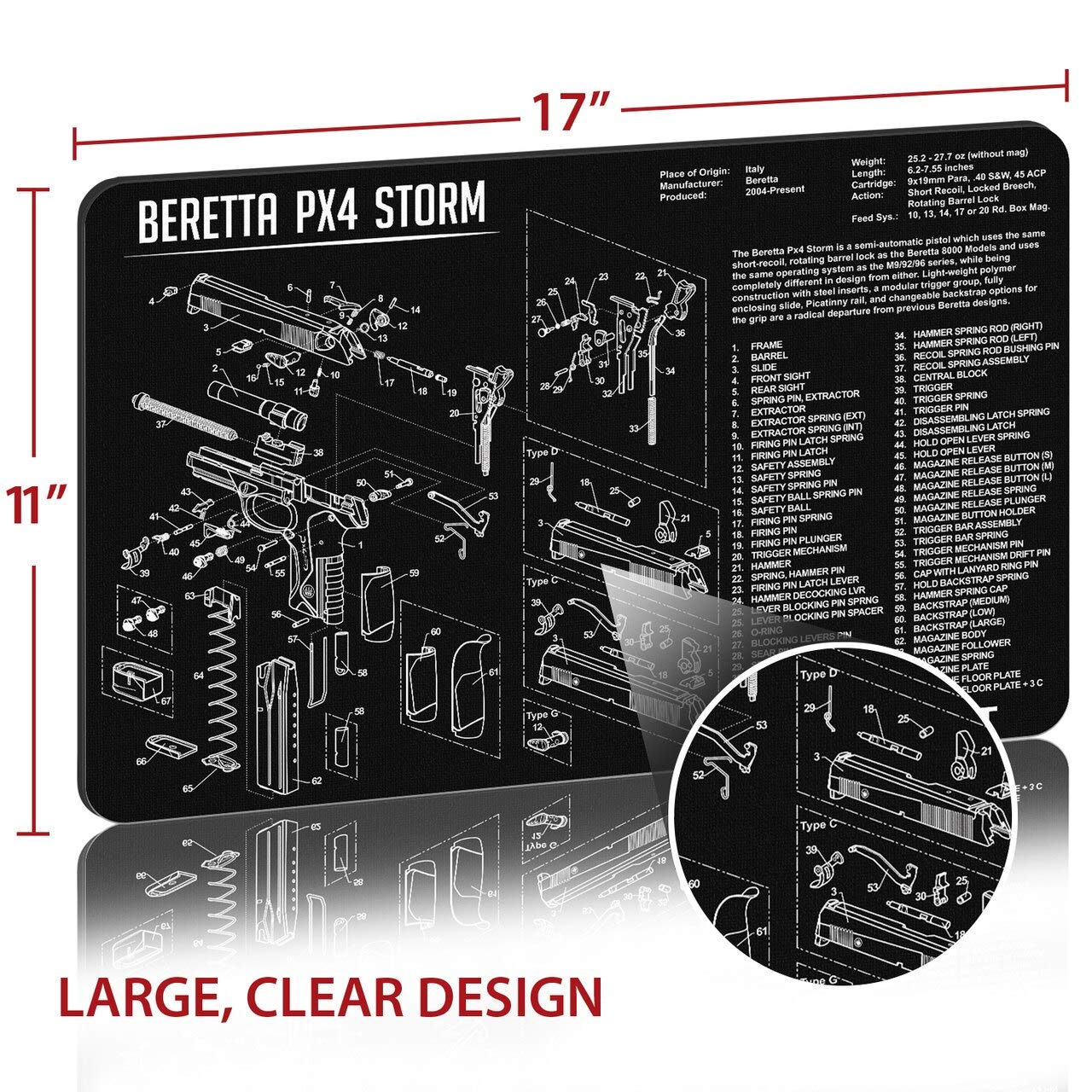 TekMat Beretta PX 4 Storm Gun Cleaning Mat, Black, TEK-R17-BER-PX4, One Size