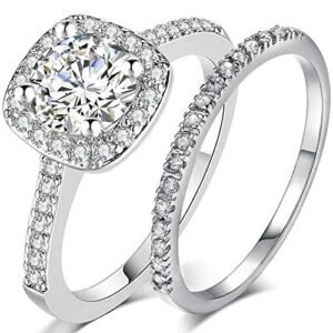 aonew wedding bands for women engagement ring set white gold 2ct princess white aaa cz size 5-10 size 9