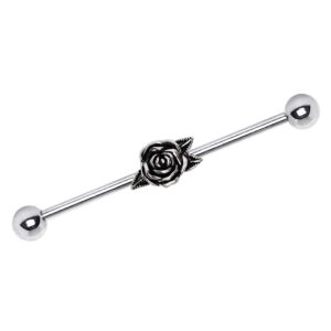 pierced owl antique rose flower with leaves industrial barbell earring