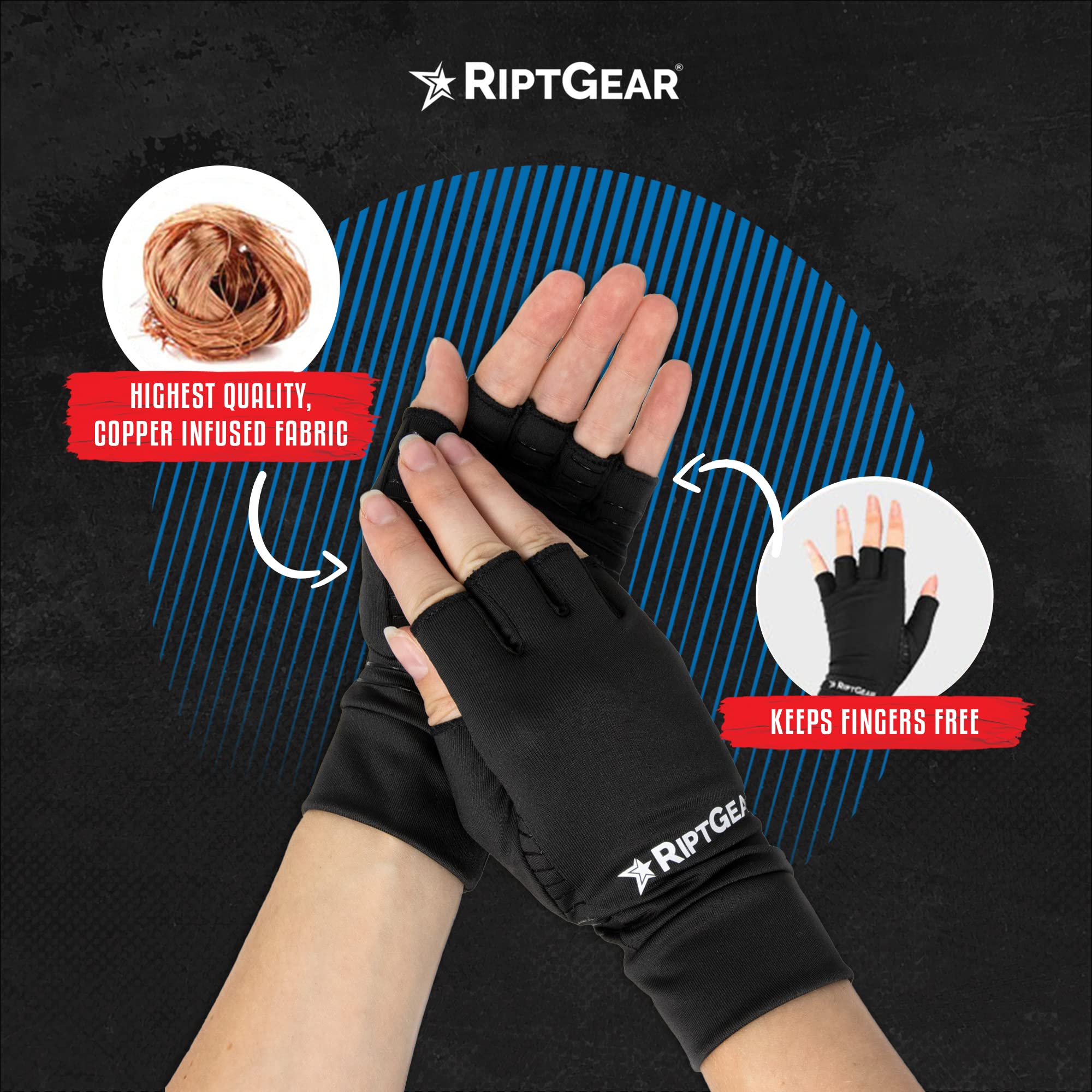 RiptGear Compression Gloves for Women and Men for Arthritis (Pair) - Women's and Mens Gloves for Hand Pain - Compression Gloves Men and Women - Golf Bowling Cycling Tennis (X-Large)