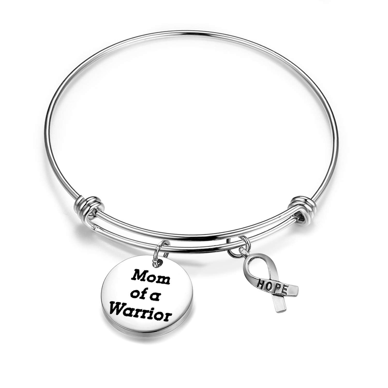 KUIYAI Mom of a Warrior Bracelet Inspirational Cancer Awareness Motivation Gifts (Silver)