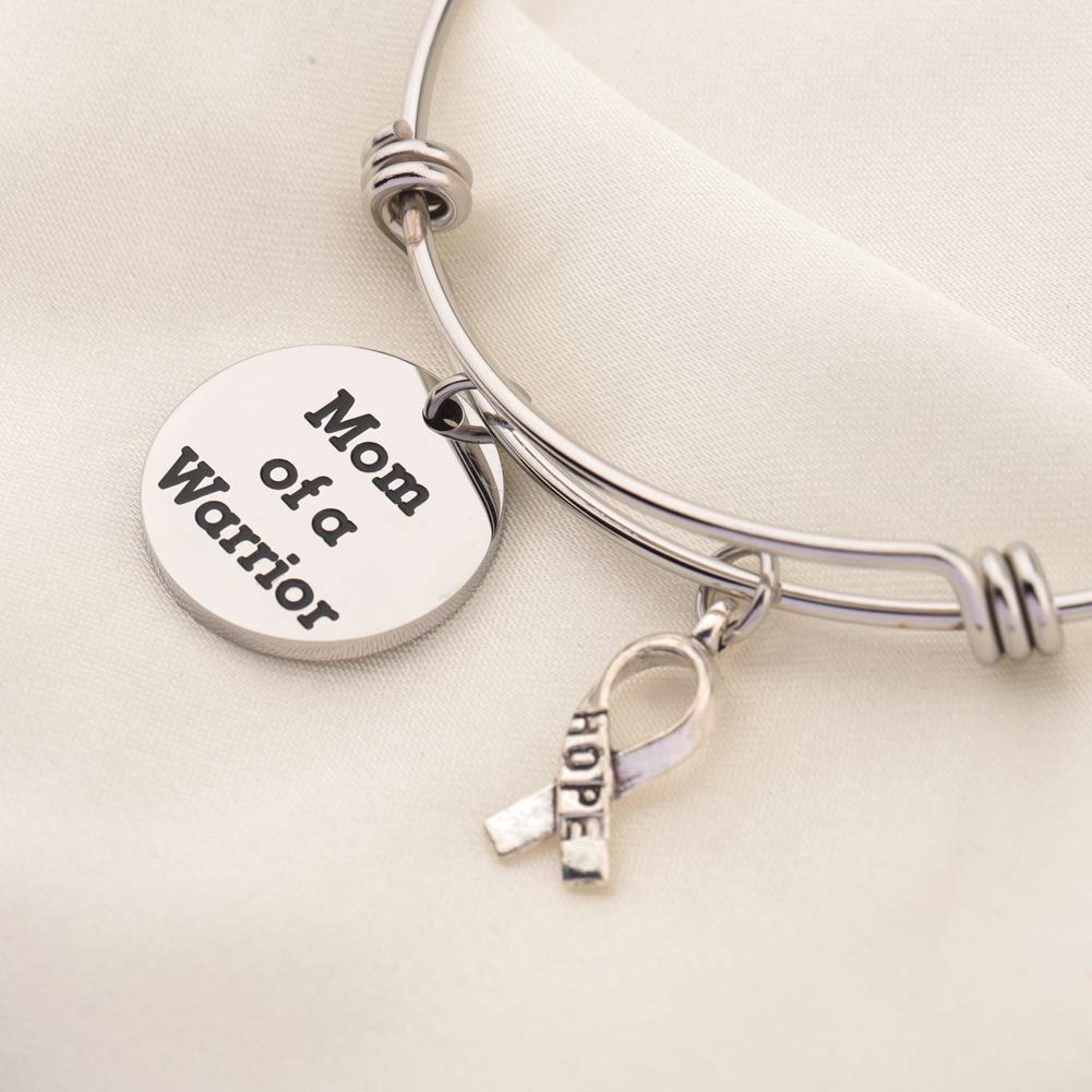 KUIYAI Mom of a Warrior Bracelet Inspirational Cancer Awareness Motivation Gifts (Silver)