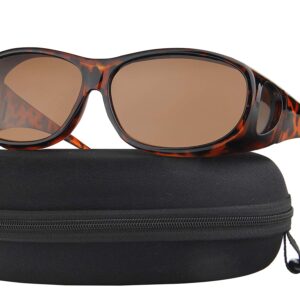 Fit Over Sunglasses Polarized Lens Case Included Wear Over Prescription Eyeglasses 100% UV Protection for Men and Women Brown Lens