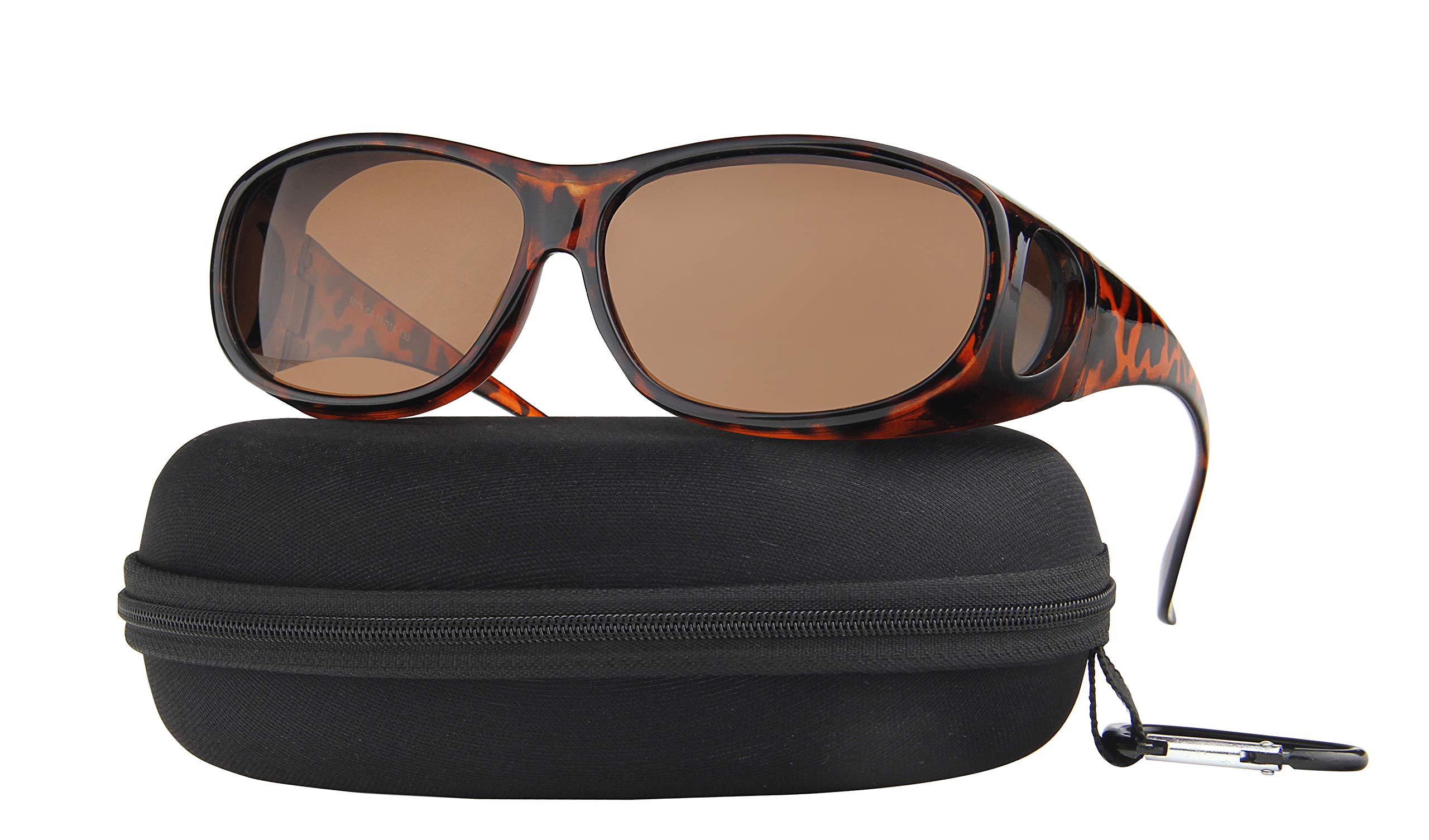 Fit Over Sunglasses Polarized Lens Case Included Wear Over Prescription Eyeglasses 100% UV Protection for Men and Women Brown Lens