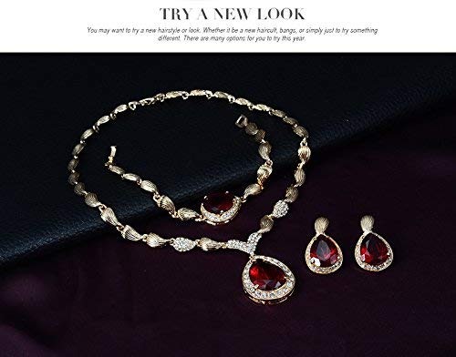 FUNOJOY Costume Red Crystal Jewelry Sets for Women Wedding Bridal Gold Plated Statement Necklace Earrings Set Prom Jewelry for Mother's Day Gift