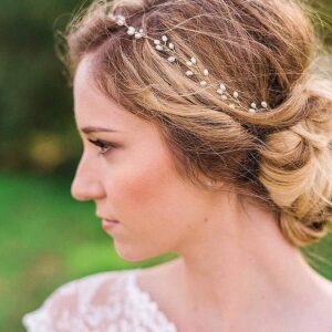 Catery Bride Wedding Headband Pearl Hair Vine Braid Headpieces Bridal Hair Accessories for Women(Sliver)