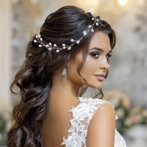 Catery Bride Wedding Headband Pearl Hair Vine Braid Headpieces Bridal Hair Accessories for Women(Sliver)