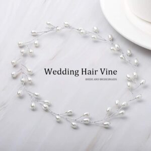 Catery Bride Wedding Headband Pearl Hair Vine Braid Headpieces Bridal Hair Accessories for Women(Sliver)