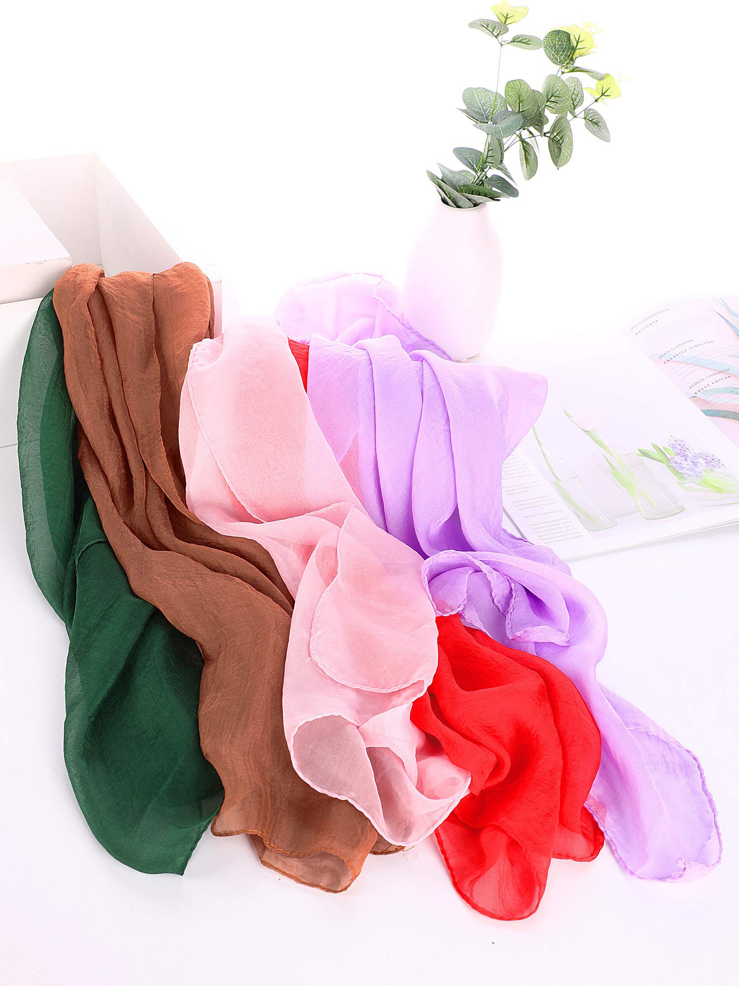 Boao 6 Pieces Chiffon Scarf 1950s Square Scarf Neck Head Scarfs Vintage Soft Scarf Polyester Scarves for Women Girl Lady (Red, Pink, Coffee, Atrovirens, Light Blue, Light Purple,)