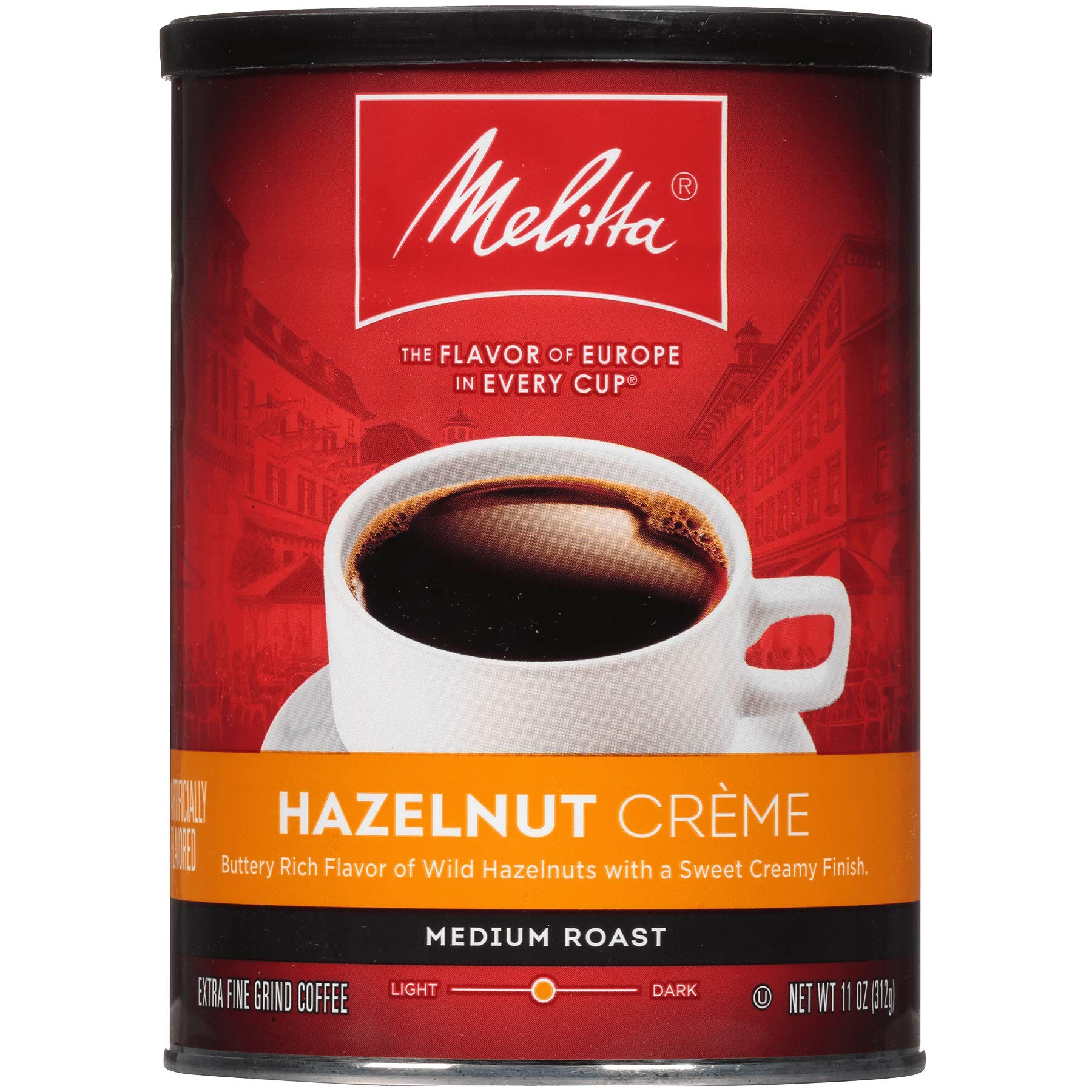 Melitta Hazelnut Crème Flavored Coffee, Medium Roast, Extra Fine Grind, 11 Ounce Can (Pack of 6)