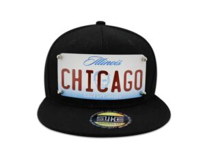 men's snapback black hat custom metal plate chicago (black)