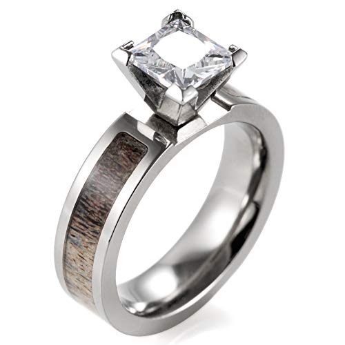 SHARDON Women's 5mm Titanium Cubic Zirconia Engagement Ring with Genuine Antler Inlaid Size 7